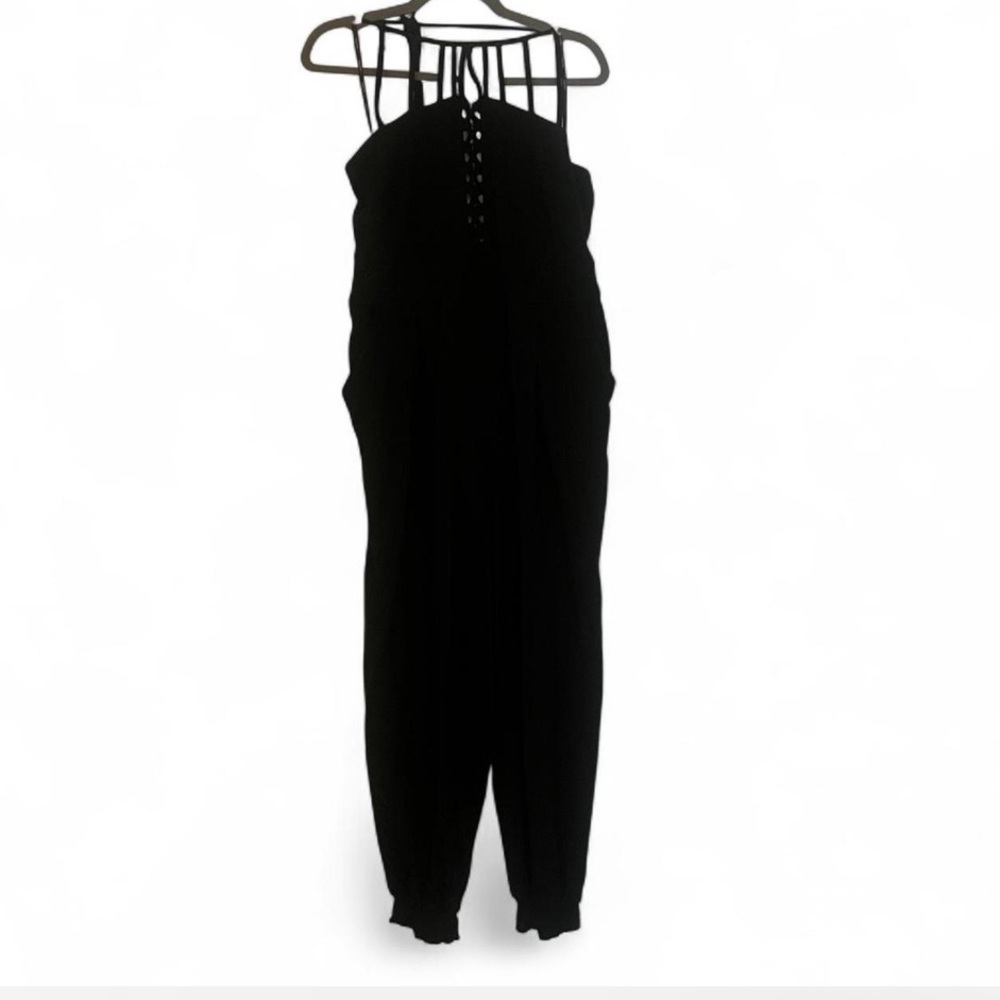 City Chic Strappy Halter tie back Black Jumpsuit with Jogger bottoms S 16